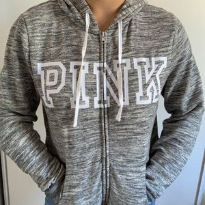 Pink brand grey + white zip up sweater